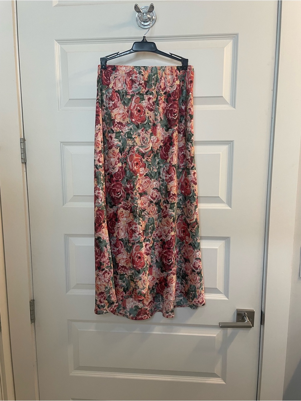 Floral Midi Skirt in Rose and Green Tones, M